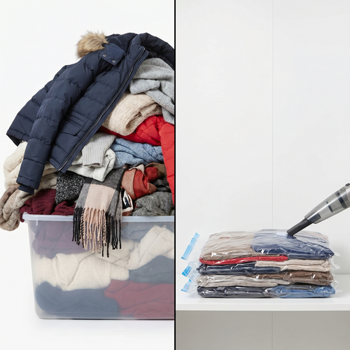 Compression vacuum travel bags flat lay — all sizes